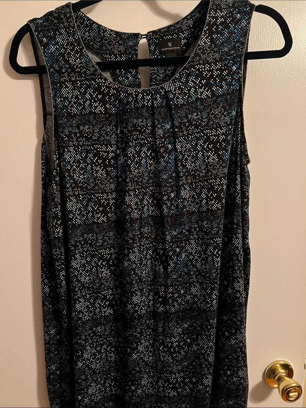 Worthington Black and Blue Patterned Sleeveless Tank